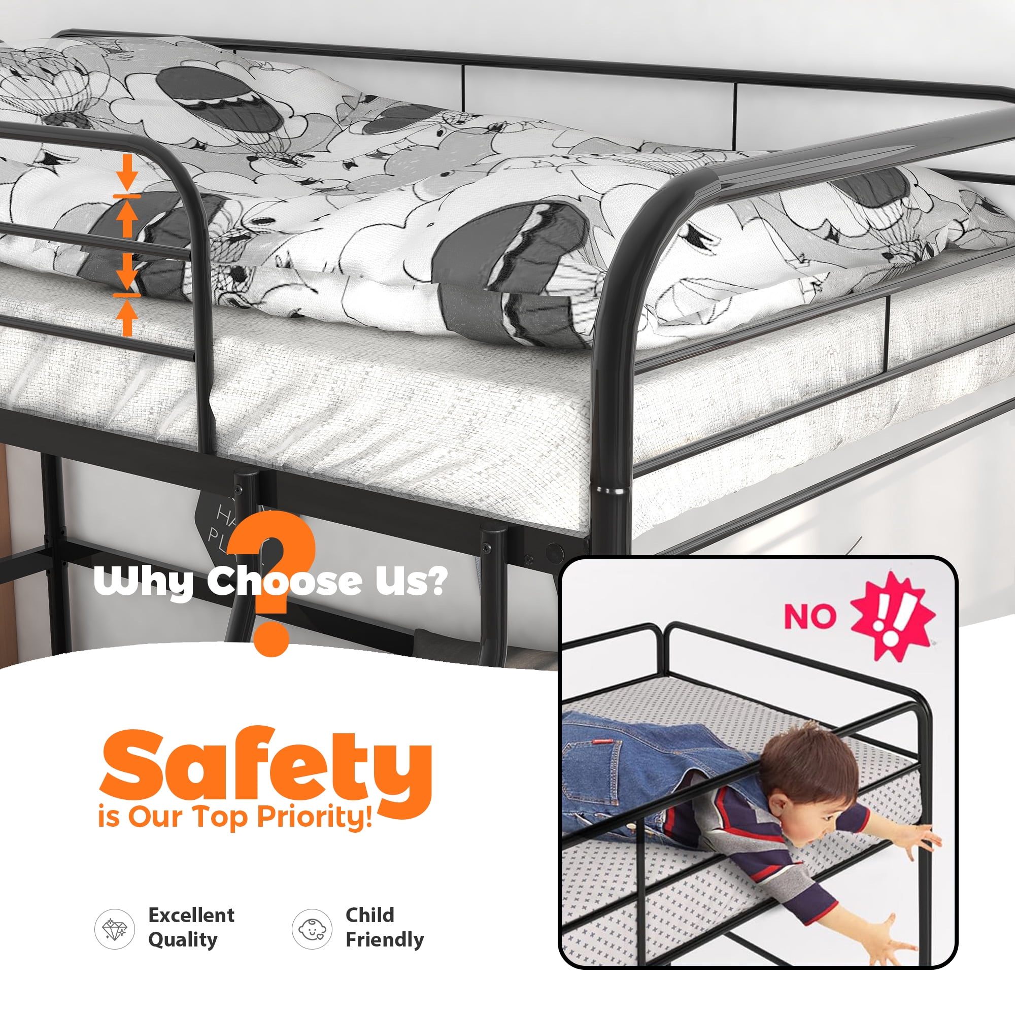 Aukfa Metal Loft Bed, Twin Size Loft Bed with Ladder for Kids Teens Junior, Black