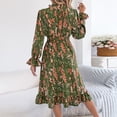 thumbnail image 3 of BRGZLK Women's Floral Dress Summer Trendy Long Sleeve V-Neck Empire Waist Midi Dress Soft Loose Comfortable Solid Color Flowy Wedding Guest Dresses Green L, 3 of 6