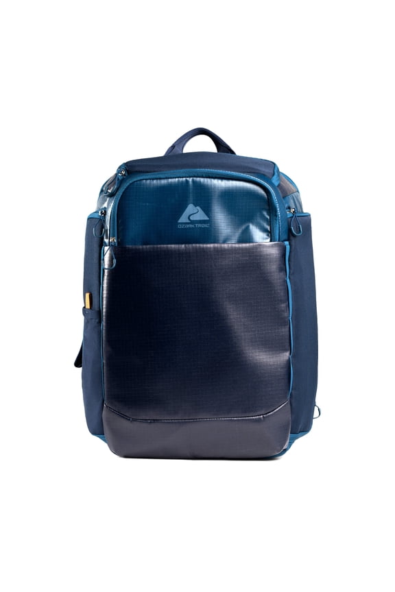30L Unisex Coated Polyester Travel Backpack with Padded Laptop Sleeve and Luggage Pass-Through, Blue