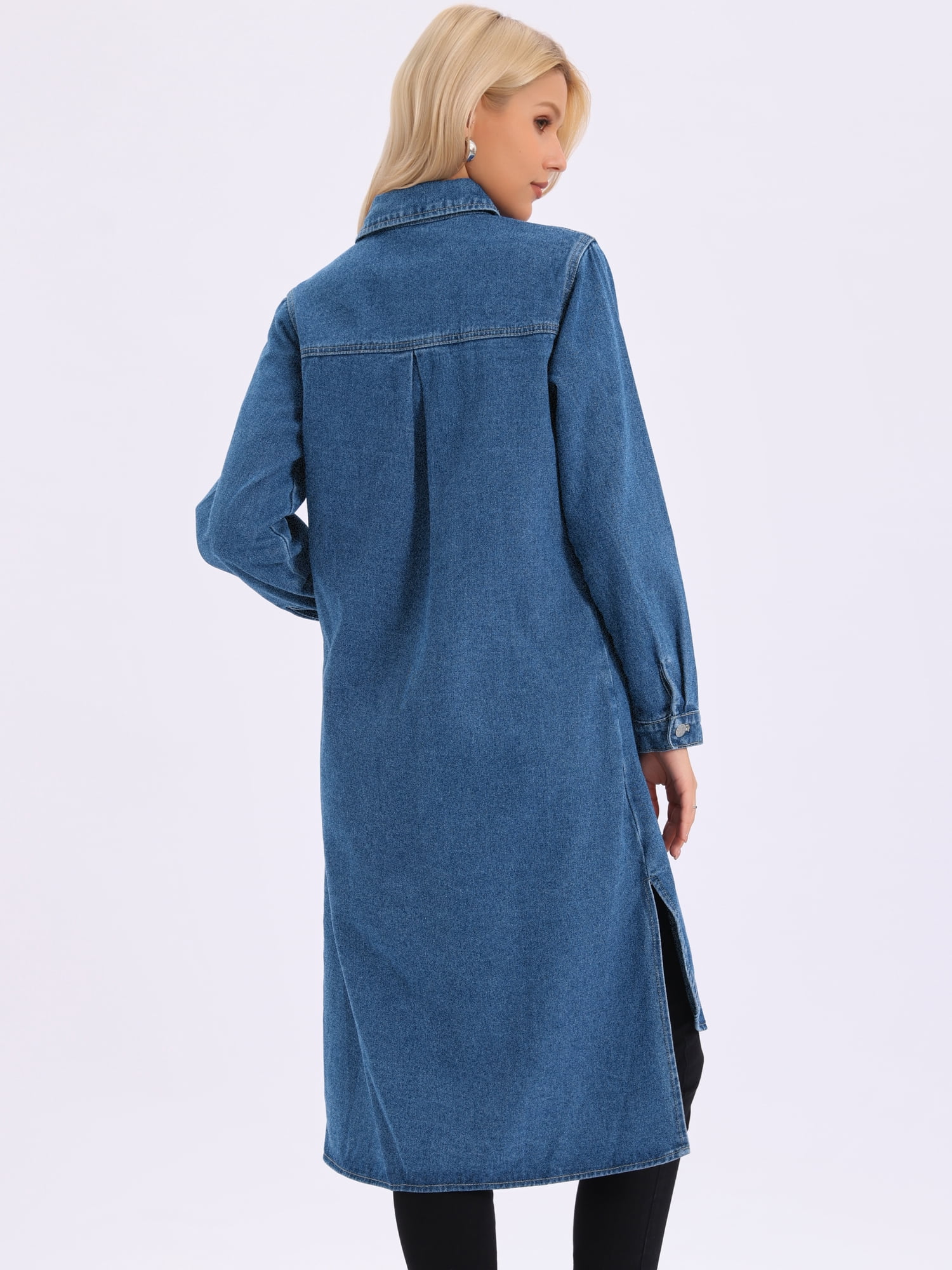DARING DIVA Womens Fall Curved Hem Button Down Midi Denim Dress L Blue