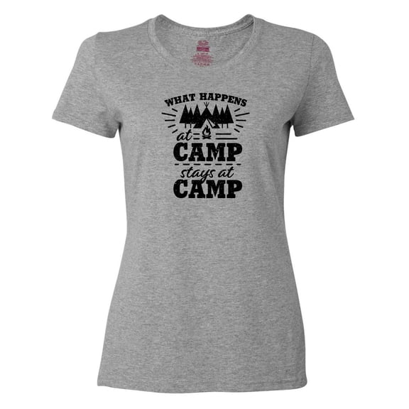 Inktastic What Happens at Camp Stays at Camp with Tent and Woods Women's T-Shirt