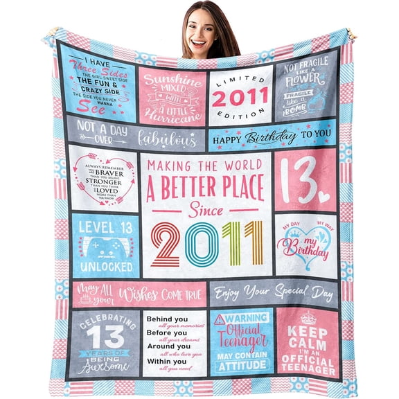 13 Year Old Girl Birthday Gifts, 13th Birthday Gifts for Girls, 13 Yr Old Girl Birthday Gift Ideas, Teenage Girl Birthday Gifts for 13 Year Old, 13 Birthday Girl Decorations Throw Blanket 60" X 50"