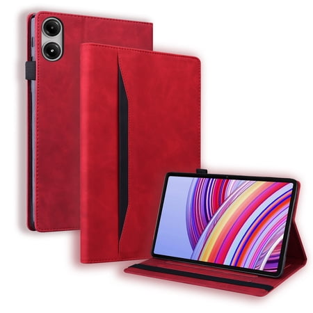DWaybox Shockproof Case for Xiaomi Redmi Pad 2 11.0 inch 2025 Model - Retro PU Leather + TPU Hybrid Protective Cover with Anti-Slip Grip Strap & Card Slots -Red
