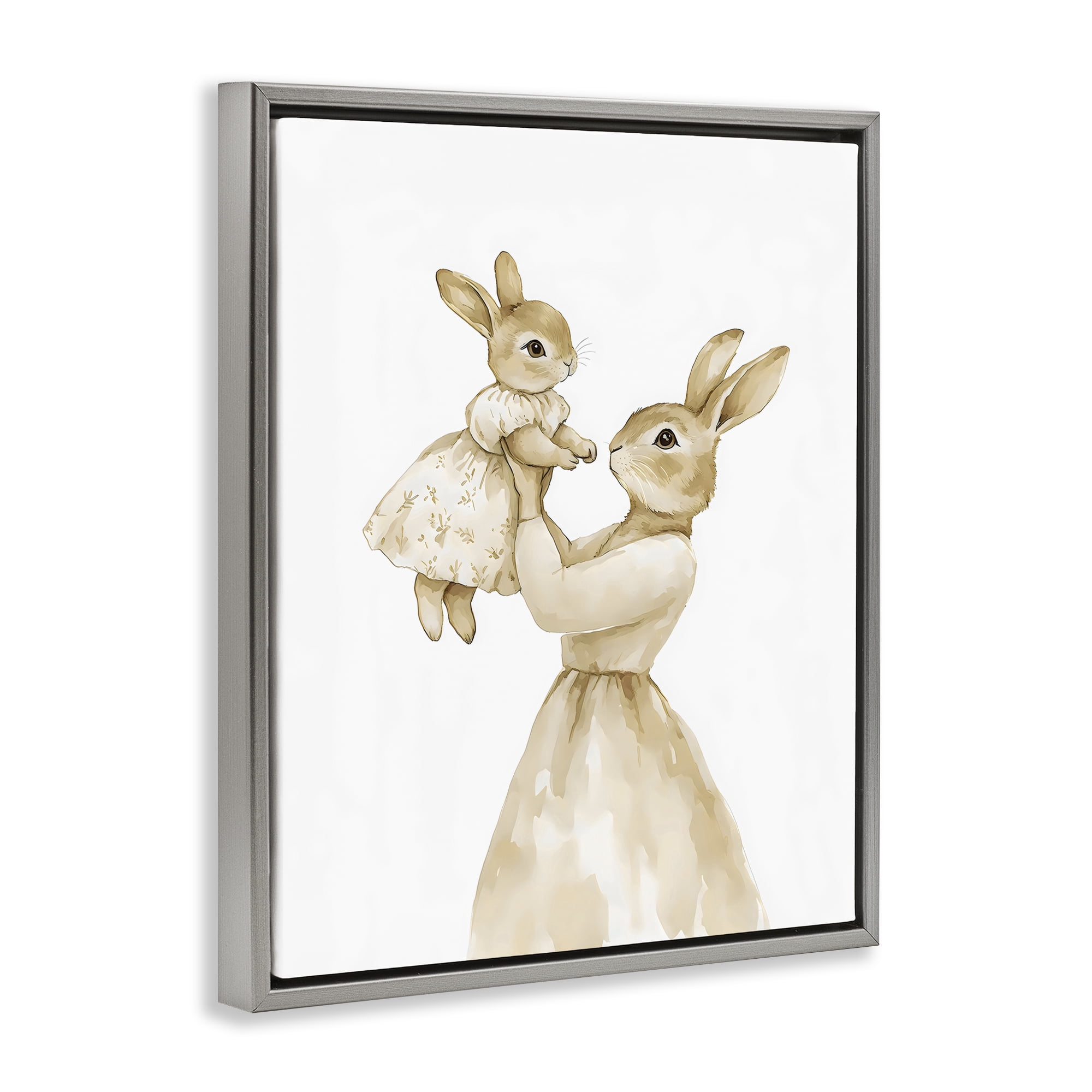 Stupell Industries Tender Mama Rabbit Gray Framed Floater Canvas Wall Art, design by Arlington Prints
