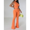 thumbnail image 4 of xiaxaixu Women 2 Piece Outfits Solid Color Ribbed Cropped Tank Tops and Elastic Flared Pants Set Streetwear Aesthetic Clothes, 4 of 7