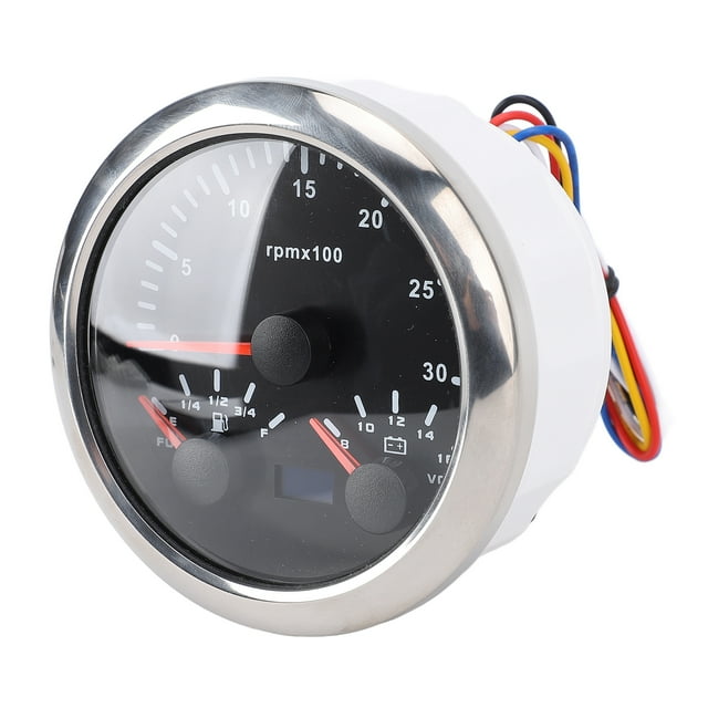 85mm Marine Tachometer, 3 in 1 Speedometer Fuel Voltmeter Gauge with 7 Colors Backlight for Truck Car RV Boat, Suitable for Truck Tractor Trailer Car RV Boat
