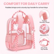 Girls Clear Backpack for Student School Transparent Bookbag with Reinforced Bottom Straps Multi Pockets Pink