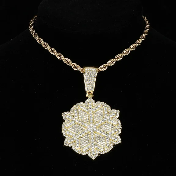 New Snowflake Pendant With Bling Rhinestones Miami Cuban Chain HipHop Iced Out Bling 14K Yellow Gold Necklaces Fashion Jewelry For Man