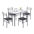 thumbnail image 4 of Fithood [110 x 70 x 76cm] Iron Glass Dining Table and Chairs Black One Table and Four Chairs PU Cushion, 4 of 5