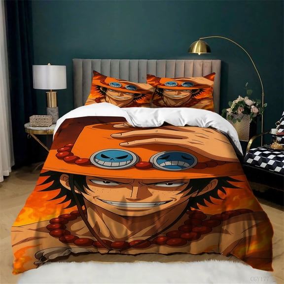 3pcs Teen Duvet Cover Set Anime One Piece Quilt Cover Lightweight Bedding Set Ultra Soft Duvet Cover with Zipper Closure