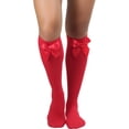thumbnail image 2 of ToBeInStyle Women's Opaque Knee High w/ Satin Bow - Red/Red, 2 of 7