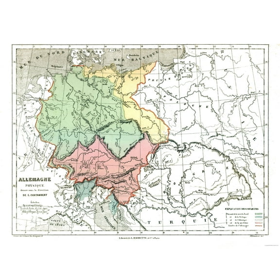 Historic Map - Germany Physical - Cortambert 1880 - 30.07 x 23 - Vintage Wall Art