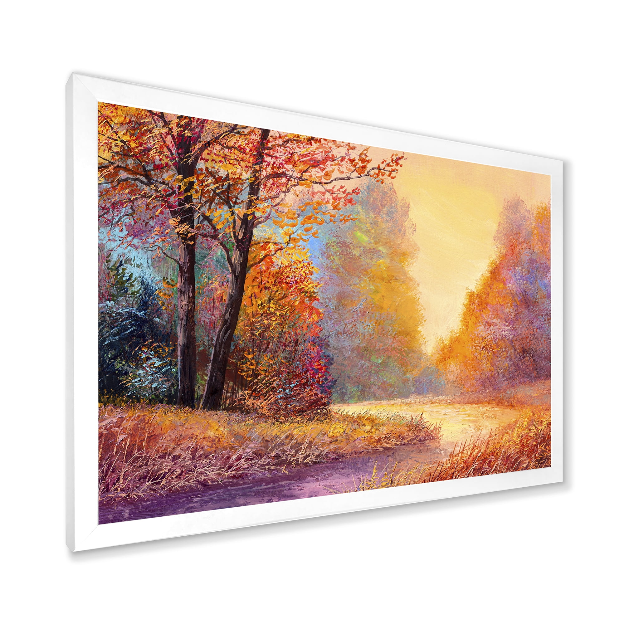 Designart 'The Autumn Forest Orange Leaves Landscape With Path' Lake House Framed Art Print