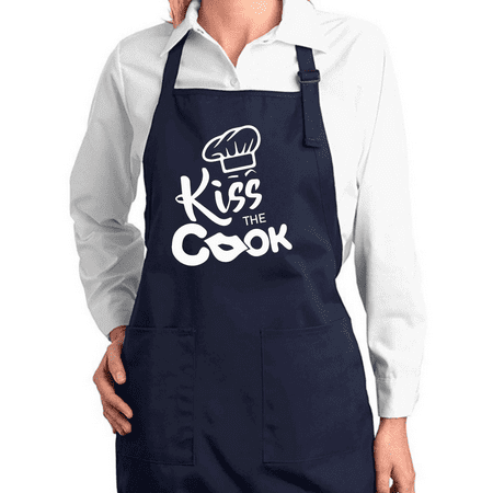 

Wild Bobby Kiss the Cook Cooking Apron Graphic Apron with Pockets Navy