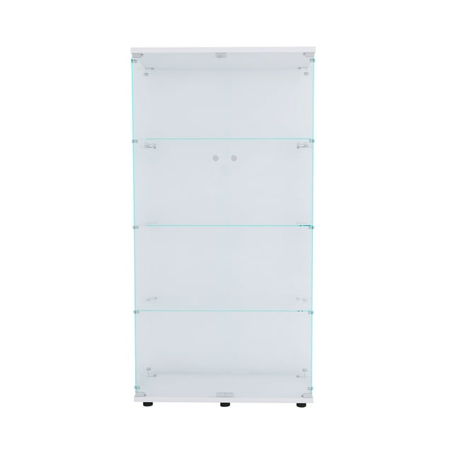 Two Door Glass Glass Display with 4 Shelves, White