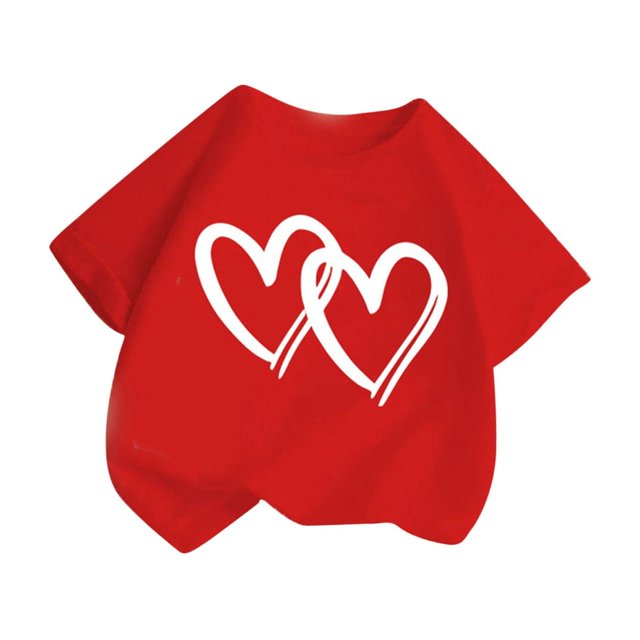 Plebaso T-Shirts à Imprimé Cœur pour Garçons et Filles, Col Rond, Manches Courtes Décontractées, Hauts Graphiques Mignons pour Enfants