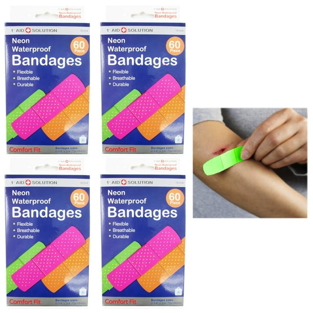 240 Neon Adhesive Bands Waterproof Bandages Strip 3/4" Kids Children
