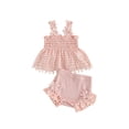 thumbnail image 2 of Gupgi Baby Girls Solid Color Cutout Pleated Tank Tops Ruffle Shorts 3 6 12 18 Months 2Pcs Summer Set, 2 of 9