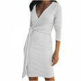 thumbnail image 1 of Pompotops Femmes V-Cou Couleur Unie Décontracté Mode Automne Robe à Manches Longues, 1 of 4