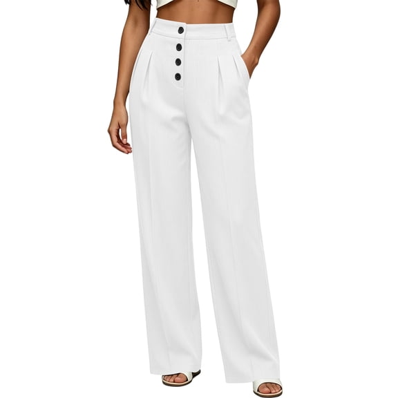 Womens Wide Leg Pants Straight Elastic High Waisted Cropped Pants Baggy Ice Textile Casual Trousers with Pockets