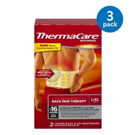 (3 Pack) ThermaCare Advanced Back Pain Therapy (2 Count, L-XL Size) Heatwraps, Up to 16 Hours Pain Relief, Lower Back, Hip Use, Temporary Relief of Muscular, Joint (Best Mattress For Lower Back Pain Stomach Sleeper)
