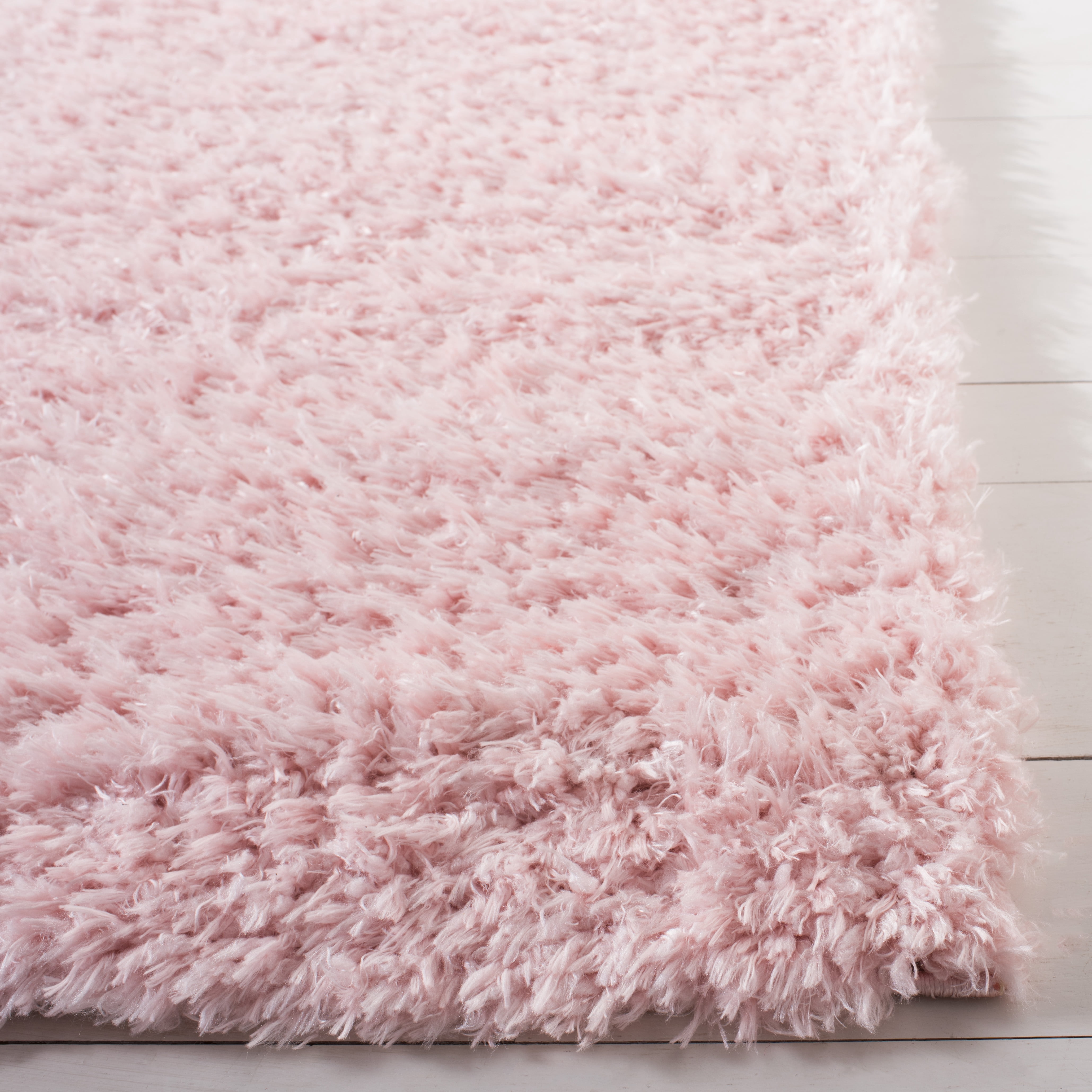 SAFAVIEH Madrid Miah Solid Polyester Shag Runner Rug, Blush, 2' x 12'