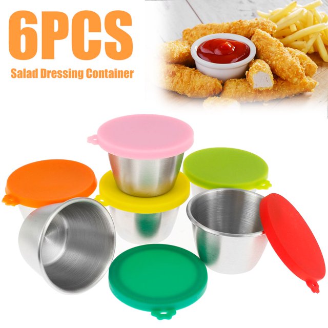 6Pack Salad Dressing Container Condiment Cups Container with Lid Leak-Proof Portable for Bento Box Picnic Camping