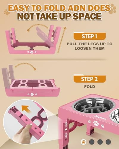 Elevated Dog Bowls, Dog Feeder with Stainless Steel Dishes & Slow Feeder Bowl, 5 Heights Adjustable Raised Stand for Medium Large, Food Dishes with Non-Slip Feet