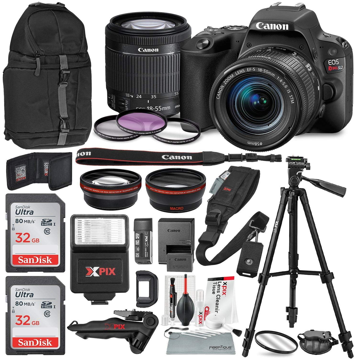 Canon EOS Rebel SL2 DSLR WiFi Camera with EFS 1855mm STM Lens (Black