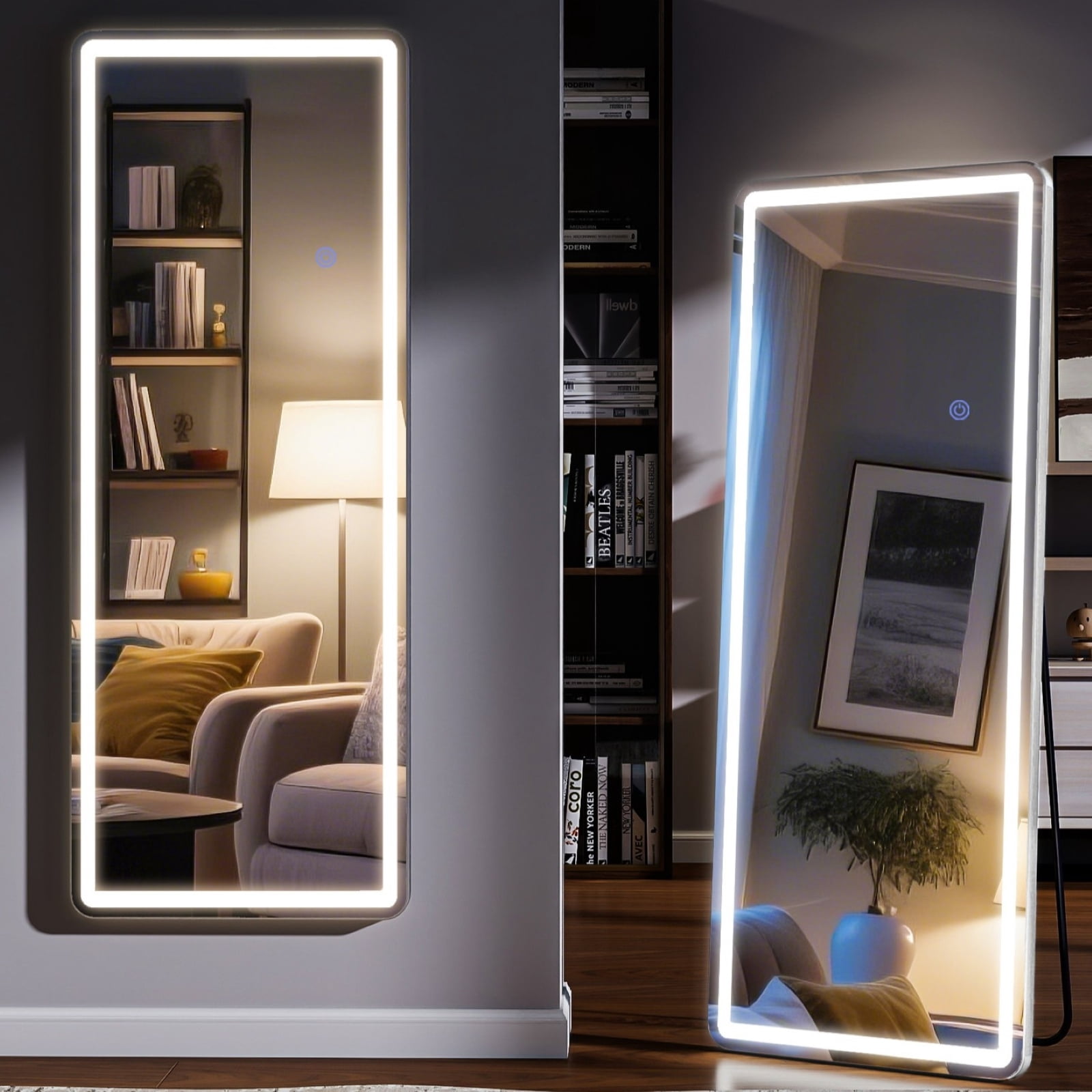 GRAHMCY 64"x21" Full Length Mirror with Lights LED Floor Mirror Wall-mounted Dressing Mirror
