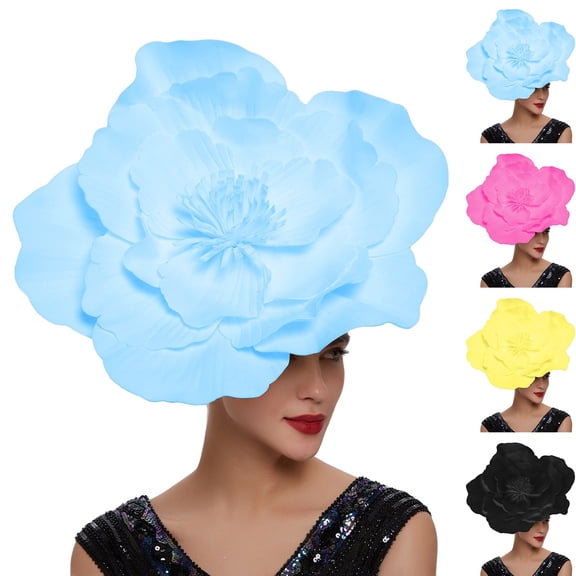 Hkoxplj Handmade Large Peony Flower Fascinator Hat Fancy Hat for Women Wedding Tea Party Kentucky Derby Hat Cocktail Church Headband and Clip Two Way Wear Elegant Formal Dress Hat Hair Accessory Hat