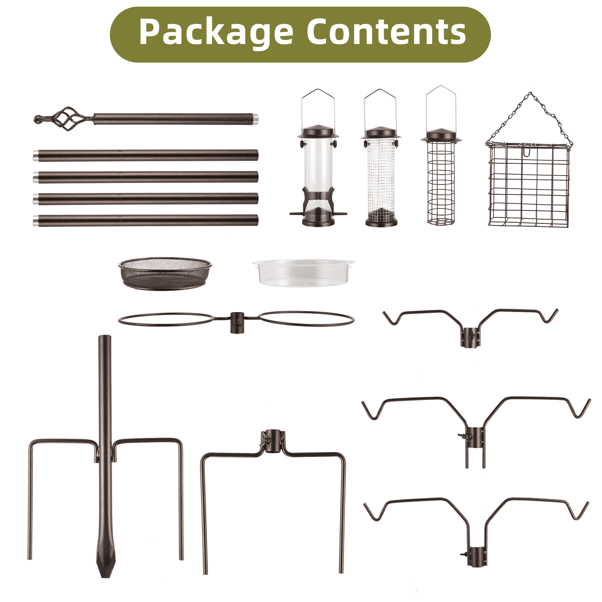 Urban Deco 96.4 Inch Bird Feeding Station Kit Wild Bird Feeder Hanging Planter Hanger Multi Feeder Hanging with Metal Suet Feeder Bird Bath for Attracting Wild Birds