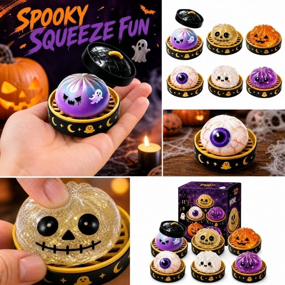 Halloween Pumpkin Dumpling Squeeze Mystery Box, Mystery Squishy Dumpling, Cute Squishy Dumpling Stress Relief Toy with Realistic Texture, Glitter Stress Relief Squeeze Balls, Party & Birthday Gifts