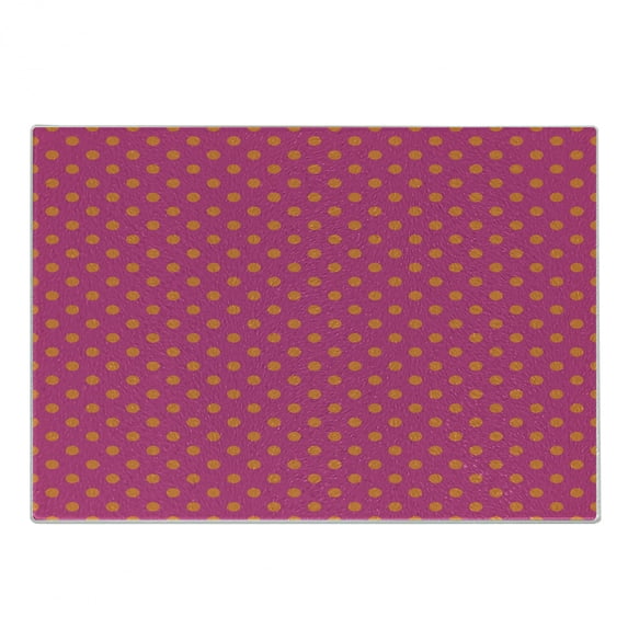 Pink and Orange Cutting Board, Warm Colored Polka Dots Pattern Traditional Design Abstract Shapes, Decorative Tempered Glass Cutting and Serving Board, Small Size, Pink and Orange, by Ambesonne