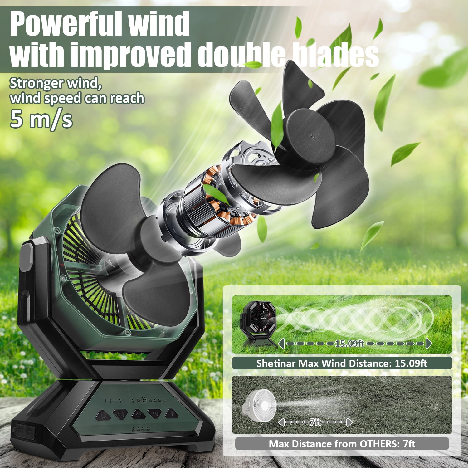 SHETINAR 20000mAh Camping Fan Battery Powered Fan 4-Speed Tabletop Fan with Charging, Hooks, Timer, Portable Fan for Office,Bedroom,Outdoor,Power Outage,Hurricane,Travel.Green