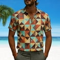 thumbnail image 1 of Ceisia Men's Loose Fit Short Sleeve Button-Down Shirts - Geometric Triangle Patchwork Print Multicolor XXXL Gifts, 1 of 5