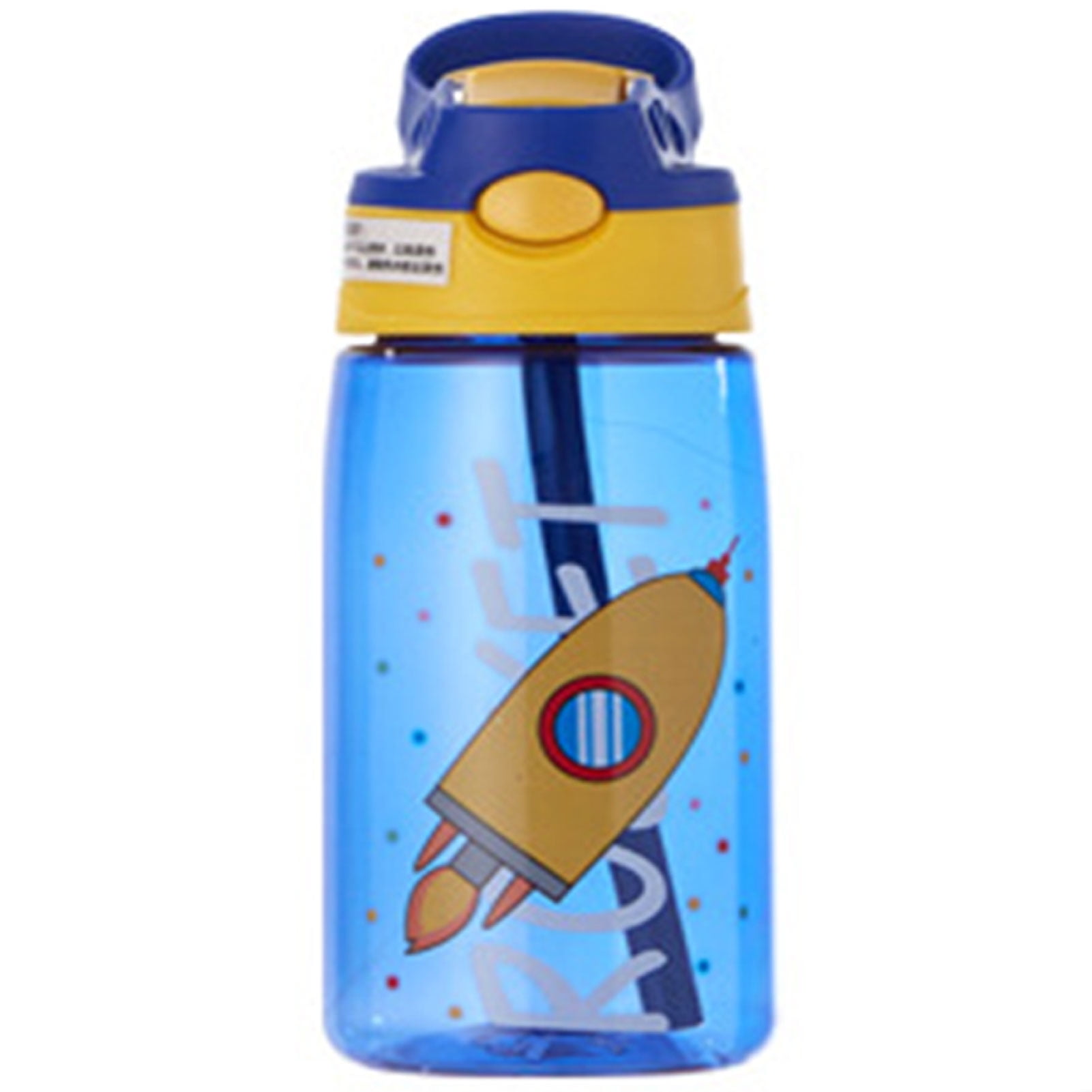Boys Cute Blue Rocket Ship Space Kids School Water Bottle