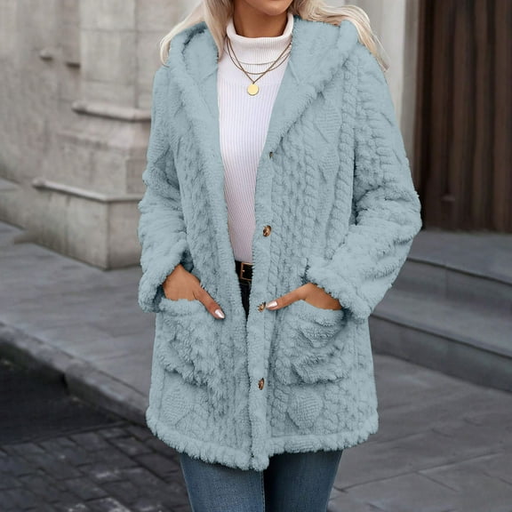Long Cardigan Sweaters for Women Oversized Fleece Jackets Button Loose Hooded Fall Winter Warm Coat Outwears New Winter Oversized Outerwear Jackets Blue XL