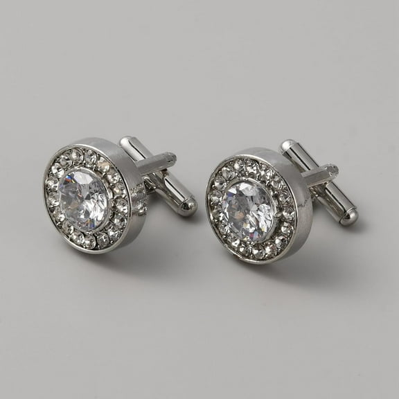 2Pairs Alloy Rhinestone Cufflinks 21x18mm Platinum Flat Round Cuff Links Alloy Cufflinks Tuxedo Shirt Cufflinks
