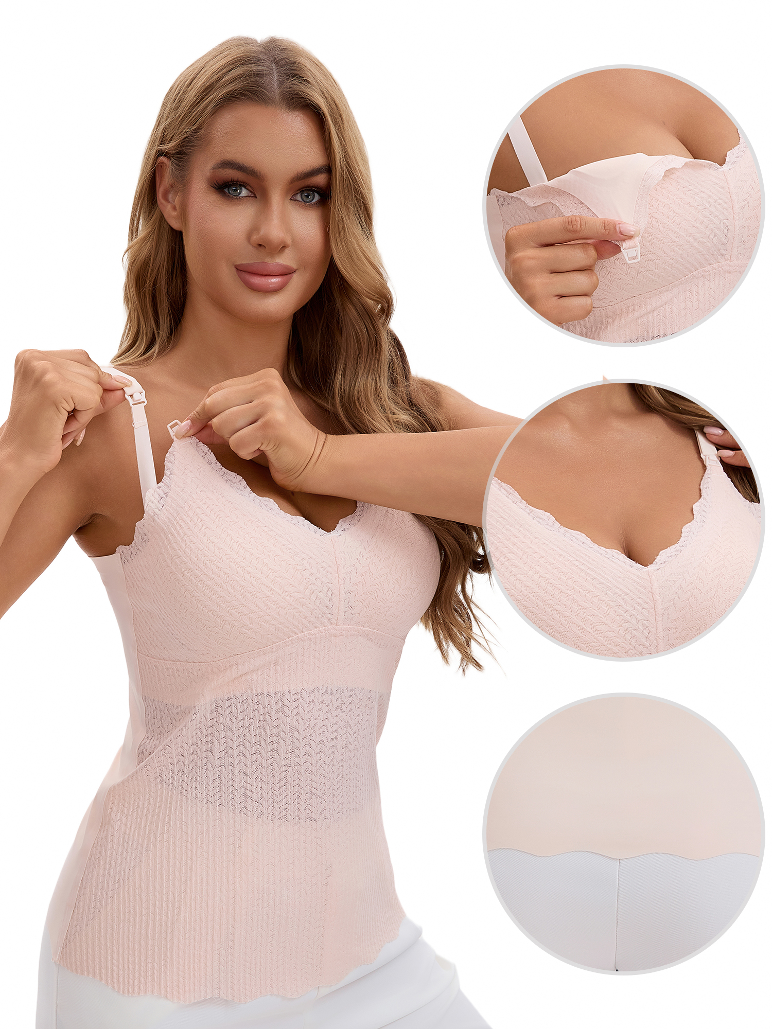 Unique Bargains Women's Lace Nursing Camisoles with Built-In Bra M Light Pink
