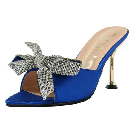 

Ladies Fashion Solid Color Satin Rhinestone Bow Pointed Toe Thin High Heels Shoes