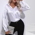 thumbnail image 6 of JAKANYQ Women's Blouse Satin Silk Shirt Button Down Shirt Casual Loose Long Sleeve Office Work Long Edition Blouse, 6 of 9