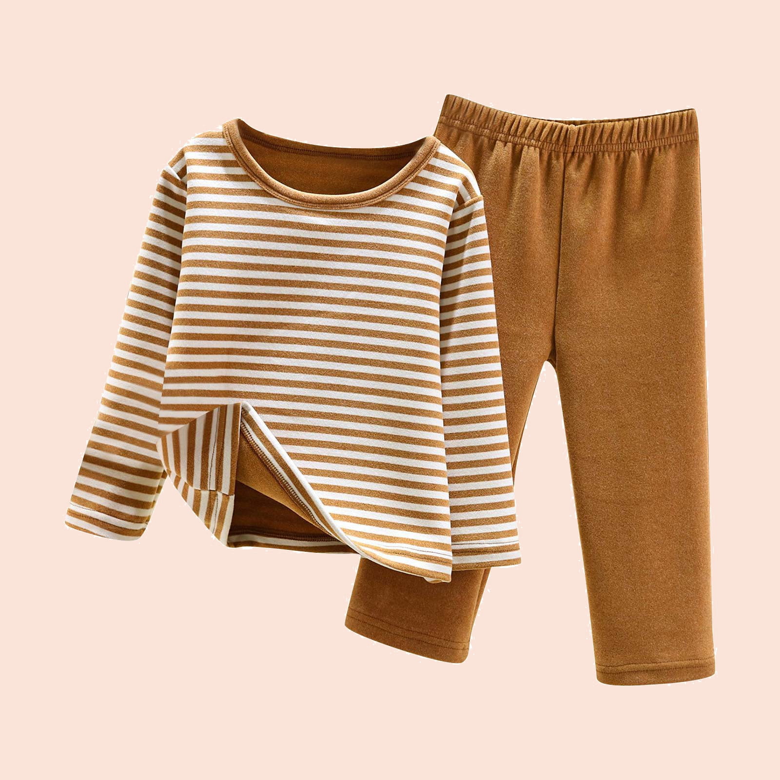 zanvin Thermal Underwear for Girls Boys Long Thermals Set Shirt Pants Base Layer Brown 3 Years