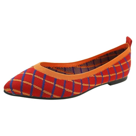 QYZEU Dressy Flats Shoes for Women Flip Flop Sandals for Women Casual Summer Shoes Fashionable Pattern Color Matching Pointed Toe Flat Bottoms Comfortable Shoes Orange 39