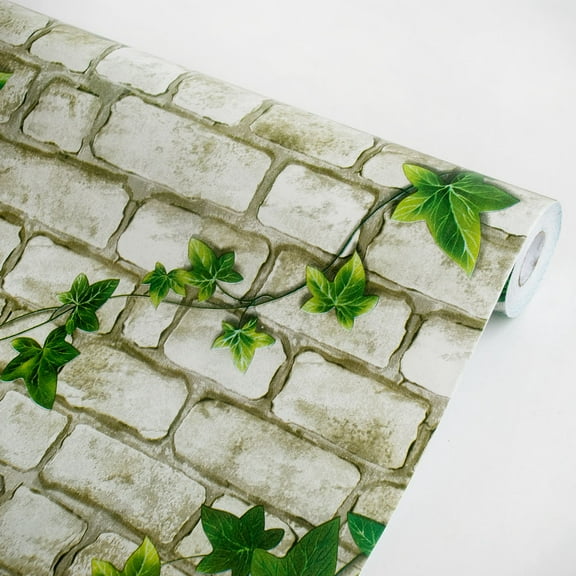 George & Jimmy Vintage Grey Ivy Brick Wall Ivy Wall Stock Self-Adhesive Wallpaper Peel and Stick Wallpaper 17.7"(45cm) by 394"(10m) Grey color