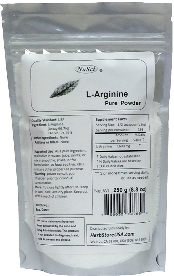 Nusci L Arginine Powder Pure Base Form 250 Grams 8 8 Oz
