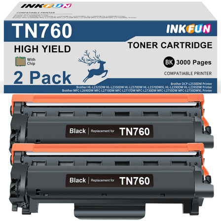 TN760 Toner Compatible for Brother TN760 Toner Cartridge for Brother Toner TN760 TN-760 TN730 TN-730 for MFC-L2710DW DCP-L2550DW MFC-L2750DW HL-L2370DW HL-L2350DW Printer (2 Pack)