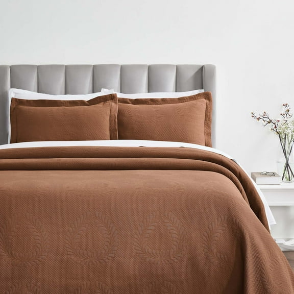 Superior Peploi Cotton Matelasse Bedspread Set, California King, Burnt Orange