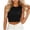 Black, variant on Women's Round Neck Pineapple Waffle Knit Crop Tank Tops Back Tie Knot Open Back Casual Sleeveless Blouses for Summer Daily Wear
