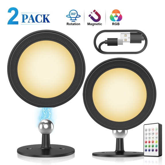 2 Pack LED Wall Lights with Magnetic Base, 1800mAh Rechargeable Wall Sconces, 360° Rotatable RGB Wall Lamp, 12 Colors   3000K/4000K, Remote & Touch Control, Cordless for Bedroom, Closet, Cabinet